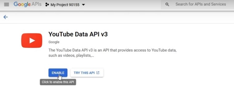 Abilita YouTube Data API v3